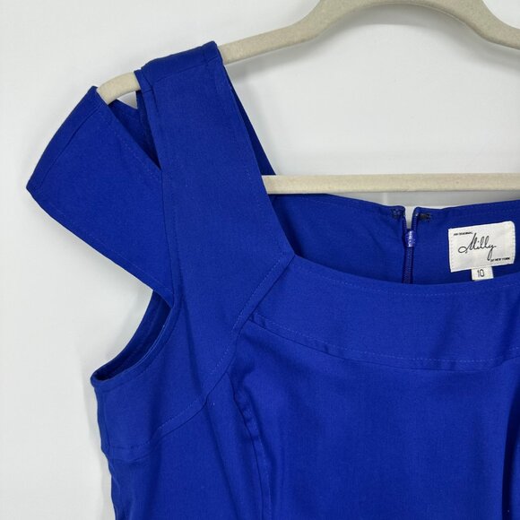 Milly Sheath Dress 10 Keithly Cut Out Cold Shoulder Cocktail Fitted Royal Blue - Picture 7 of 11